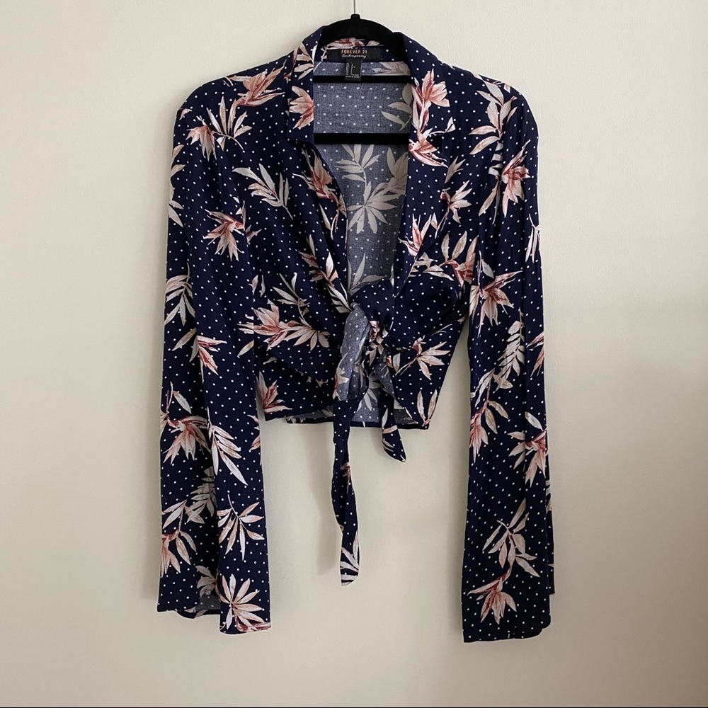 Polka Dot Cropped Blouse with Floral Detail